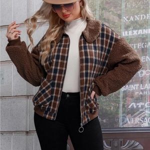 Plaid Print Teddy Jacket
